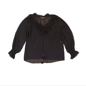 Roberto Cavalli Women's Black‎ Silk Dotted Tassel Peasant Blouse EU 40 - US 8